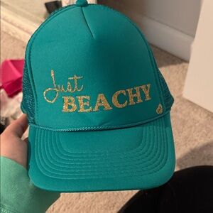 Teal 'Just Beachy' Gold Glitter Trucker Hat
